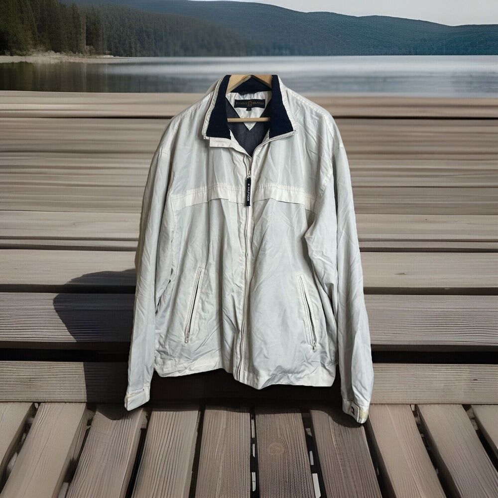 Tommy Hilfiger Mens Beige Golf Windbreaker Jacket Size XL Full Zip Pockets